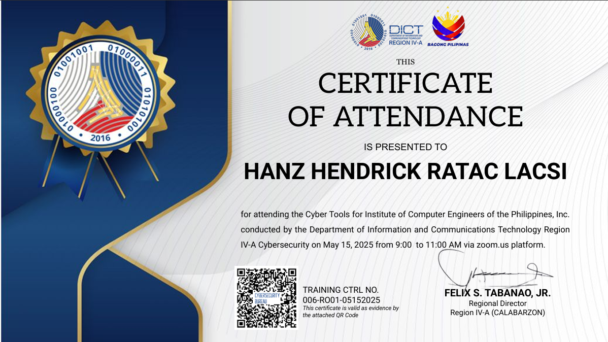DICT - Cyber Tools certificate preview