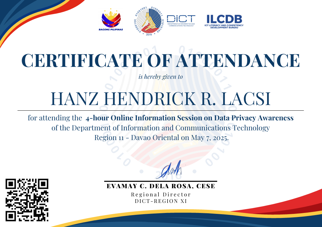 DICT - Data Privacy Awareness certificate preview