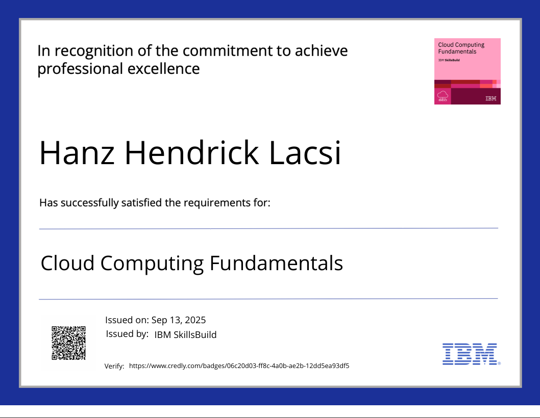 IBM - Cloud Computing Fundamentals certificate preview
